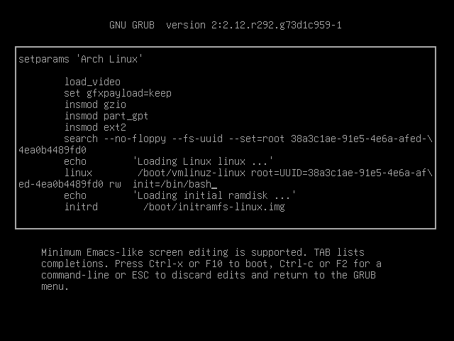 Modified GRUB Entry